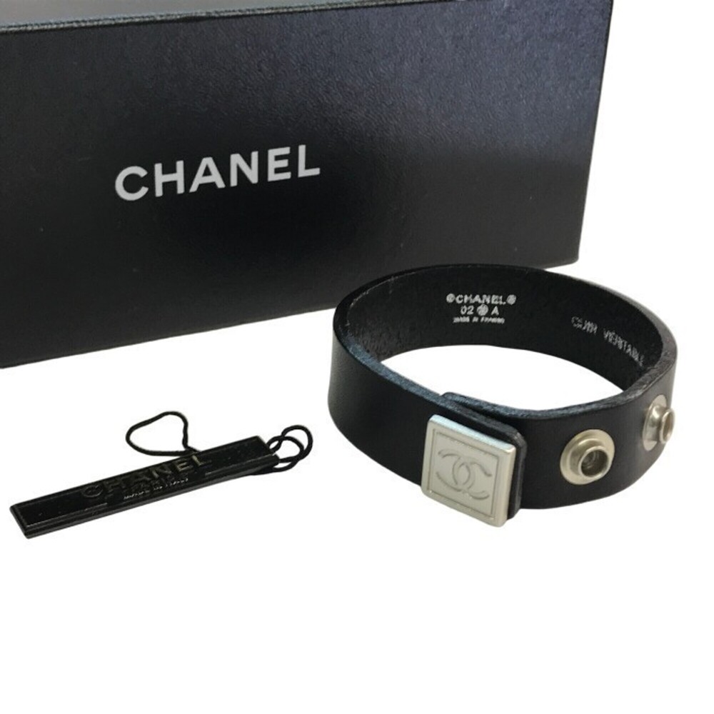 CHANEL Black Leather Logo Bracelet